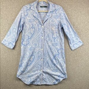 Lauren Ralph Lauren night shirt pajama womens S button down paisley blue knit